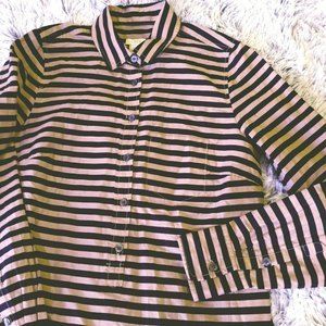 VTG J. Crew Women's Top Striped Long Sleeve Blouse Pink Black Preppy 1/2 Button